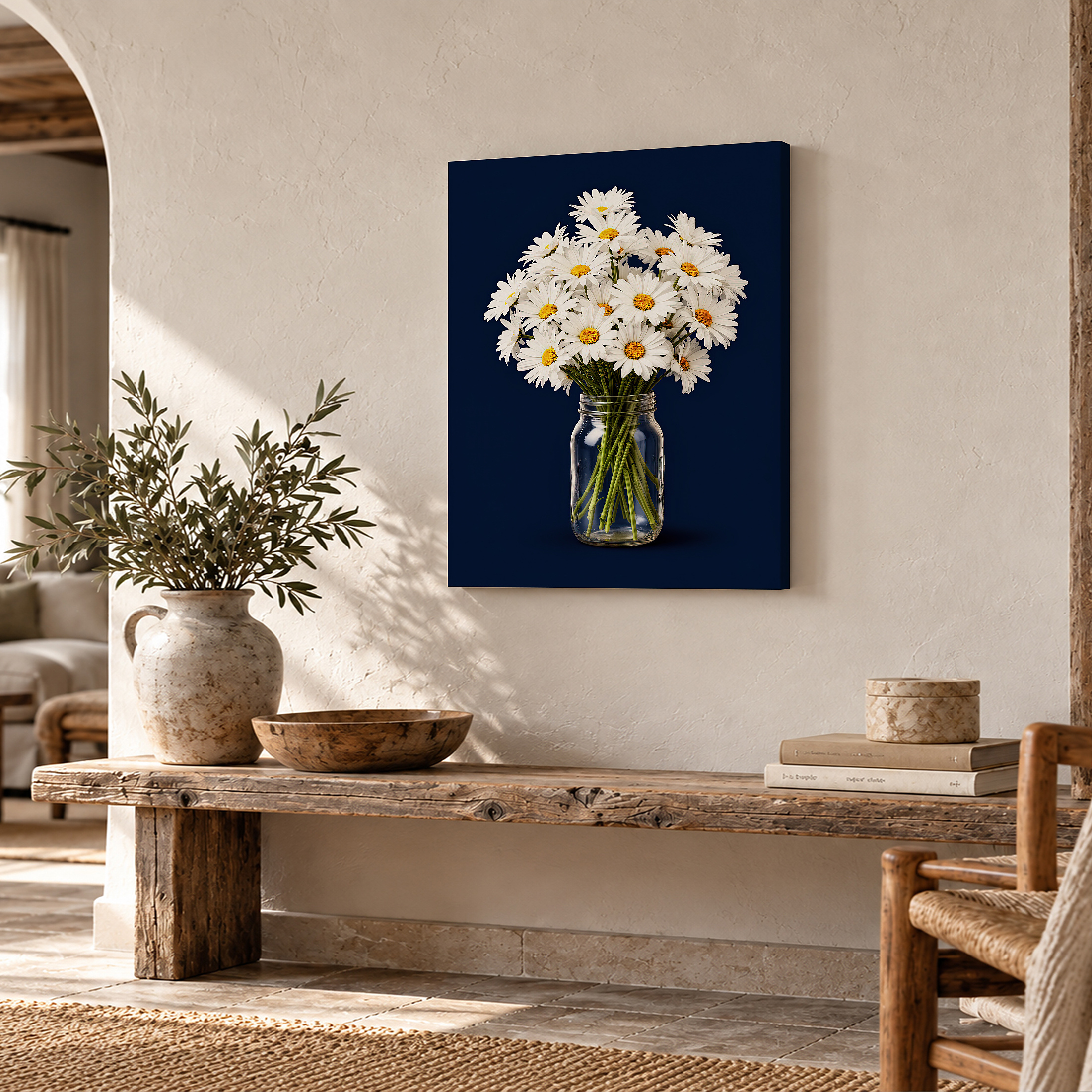 Navy Daisy Bouquet Framed Canvas Wall Art | Ready to Hang - Image 2