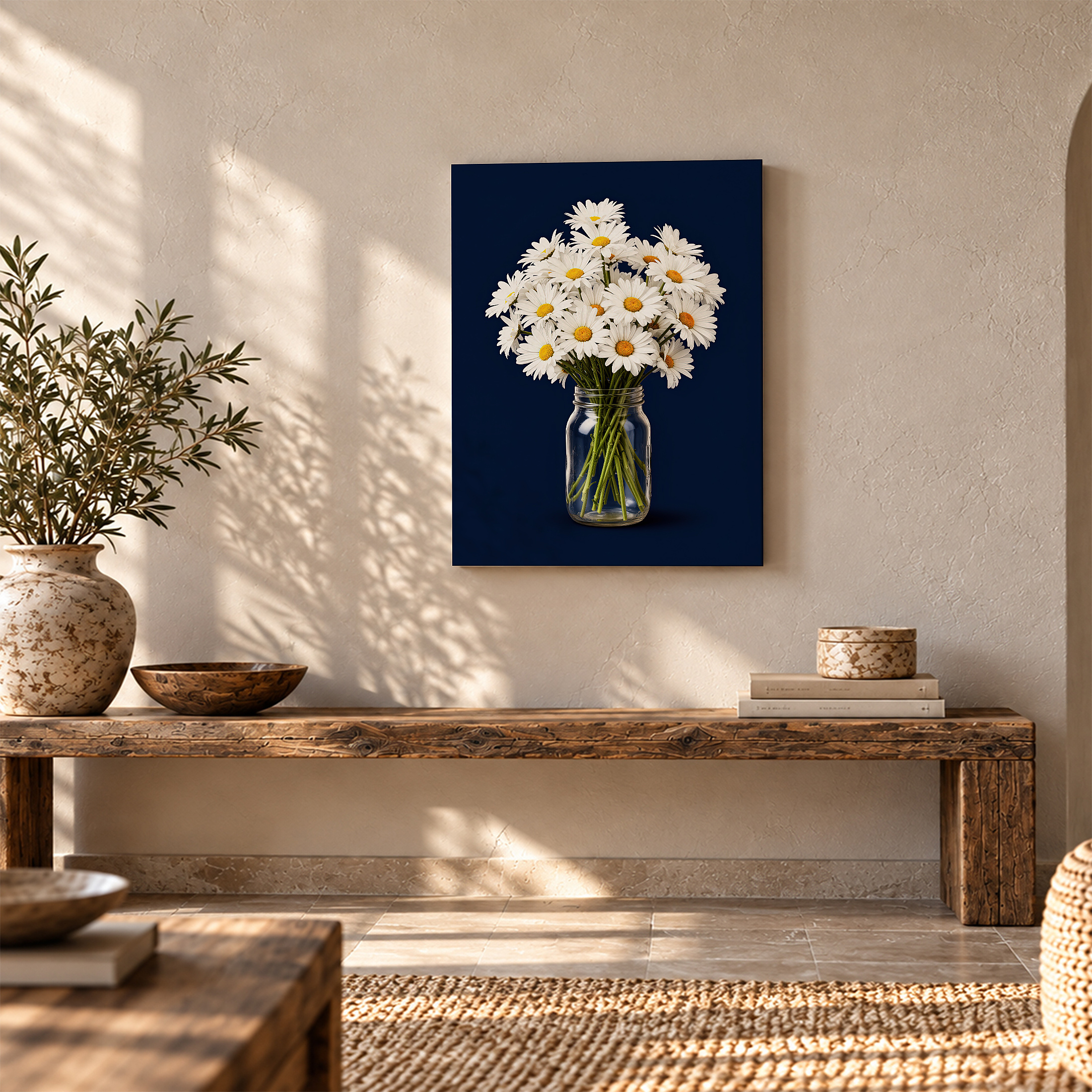 Navy Daisy Bouquet Framed Canvas Wall Art | Ready to Hang - Image 5