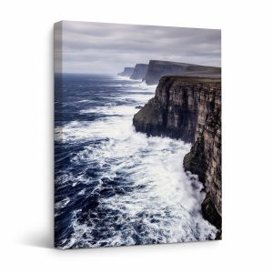 Dramatic Coastal Cliffs Framed Canvas Wall Art - Ready to Hang