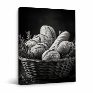 Bread Basket Monochrome Framed Canvas Wall Art - Ready to Hang