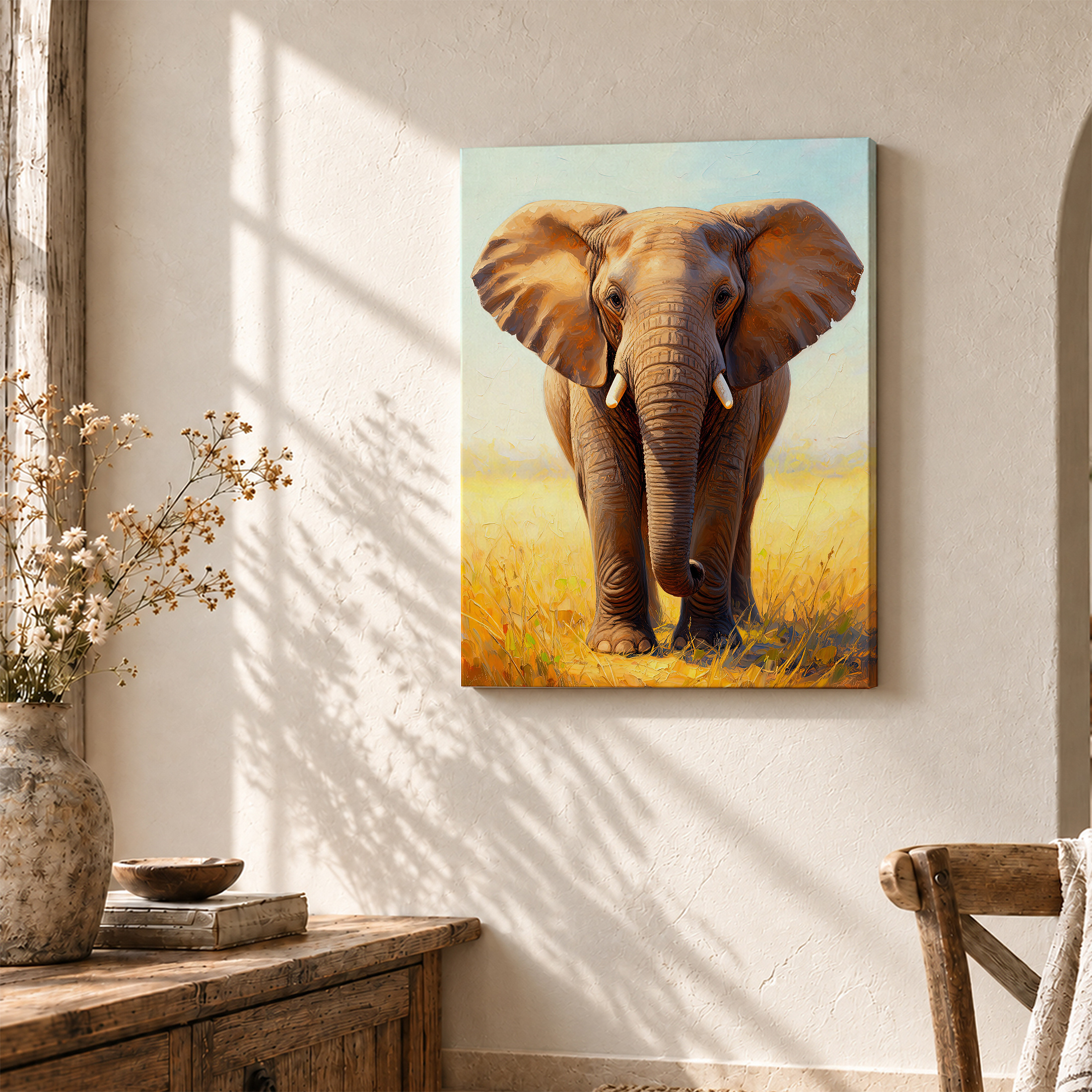 Elephant Savanna Painting Framed Canvas Wall Art Ready to Hang - Image 3
