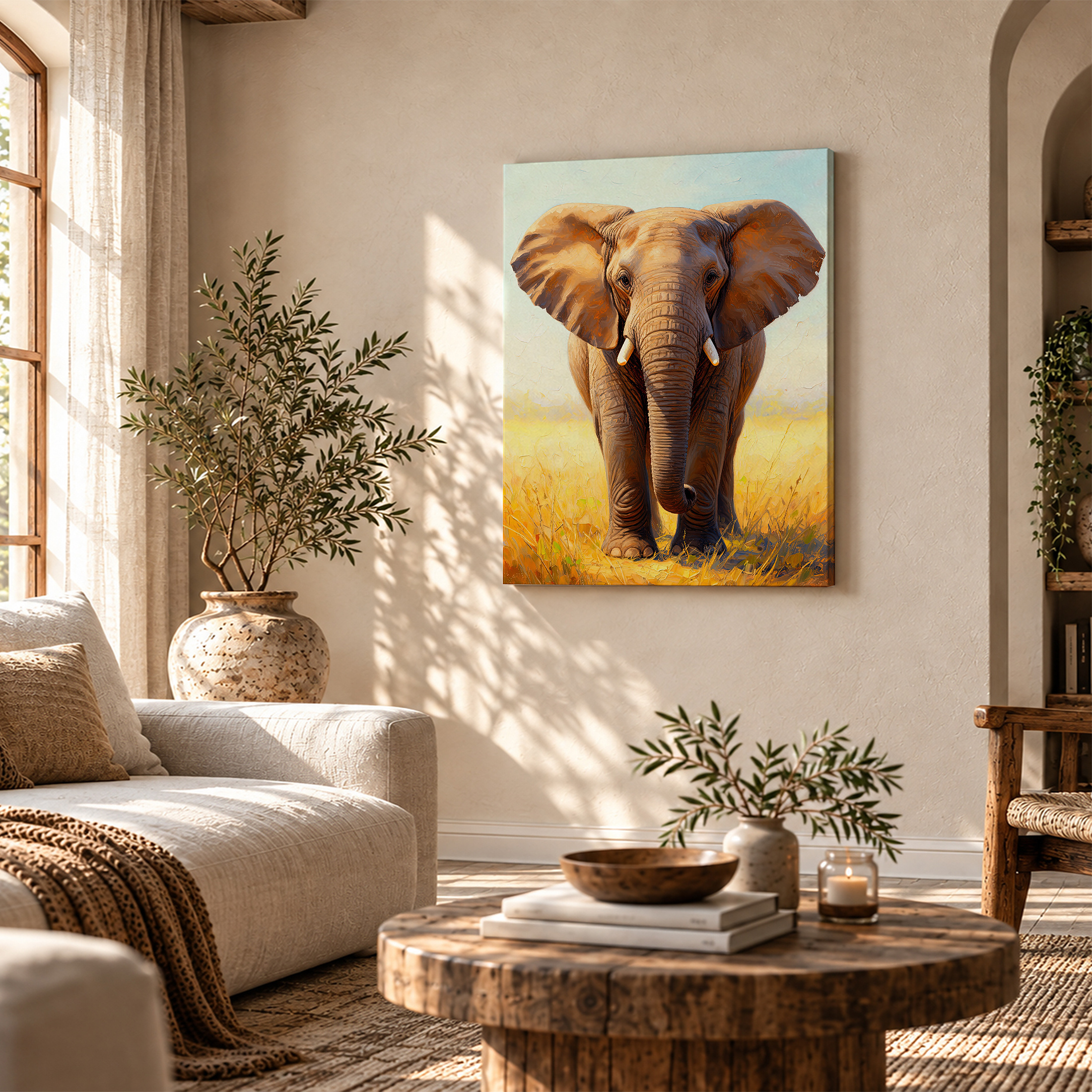 Elephant Savanna Painting Framed Canvas Wall Art Ready to Hang - Image 4