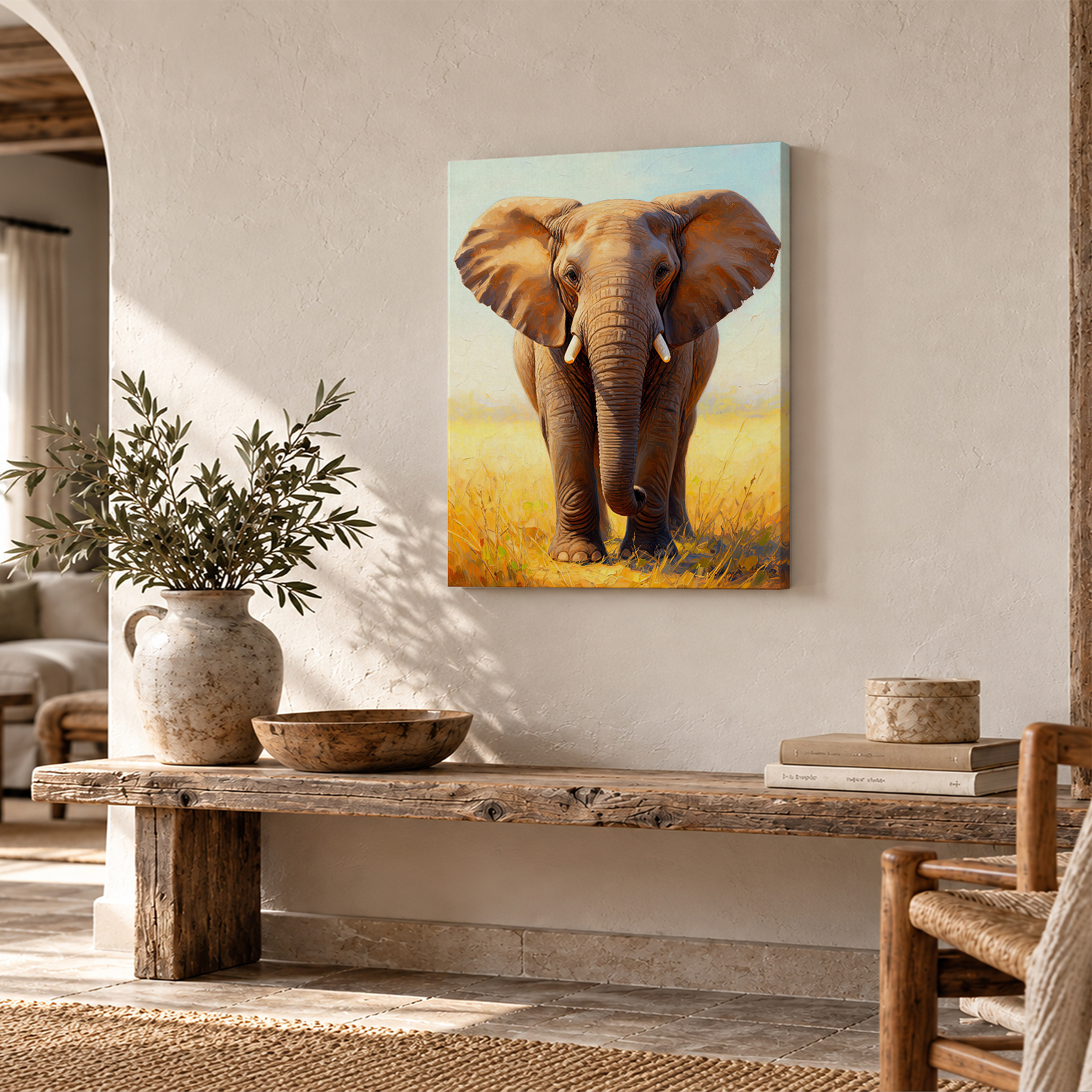 Elephant Savanna Painting Framed Canvas Wall Art Ready to Hang - Image 2