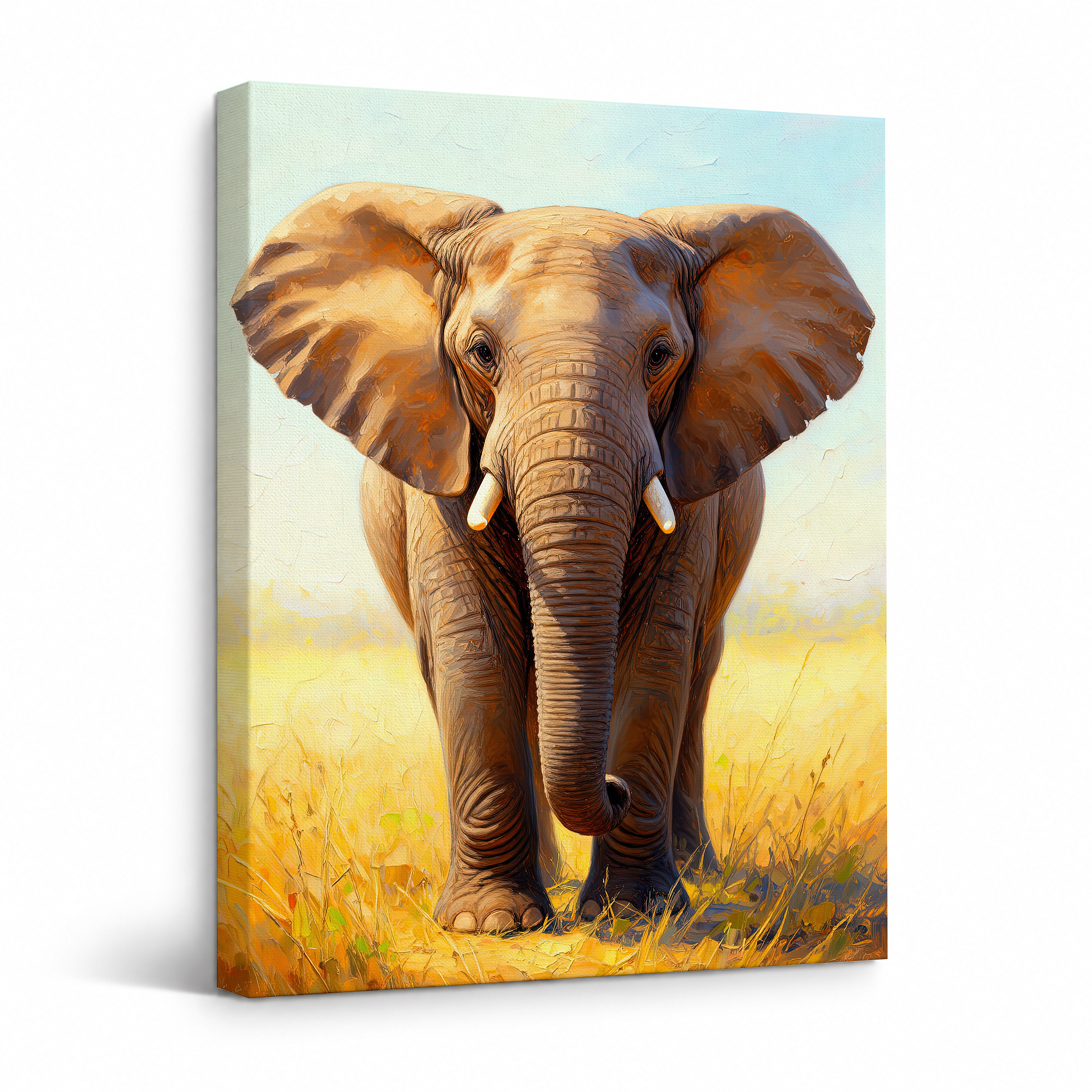 Elephant Savanna Painting Framed Canvas Wall Art Ready to Hang
