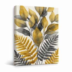 Gold & Gray Botanical Framed Canvas Wall Art | Ready to Hang