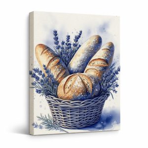 Bread & Lavender Watercolor Framed Canvas Wall Art Ready to Hang