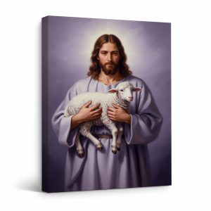 Jesus as Good Shepherd Framed Canvas Wall Art - Serene Religious Art