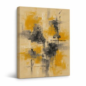 Modern Abstract Yellow Black Framed Canvas Wall Art