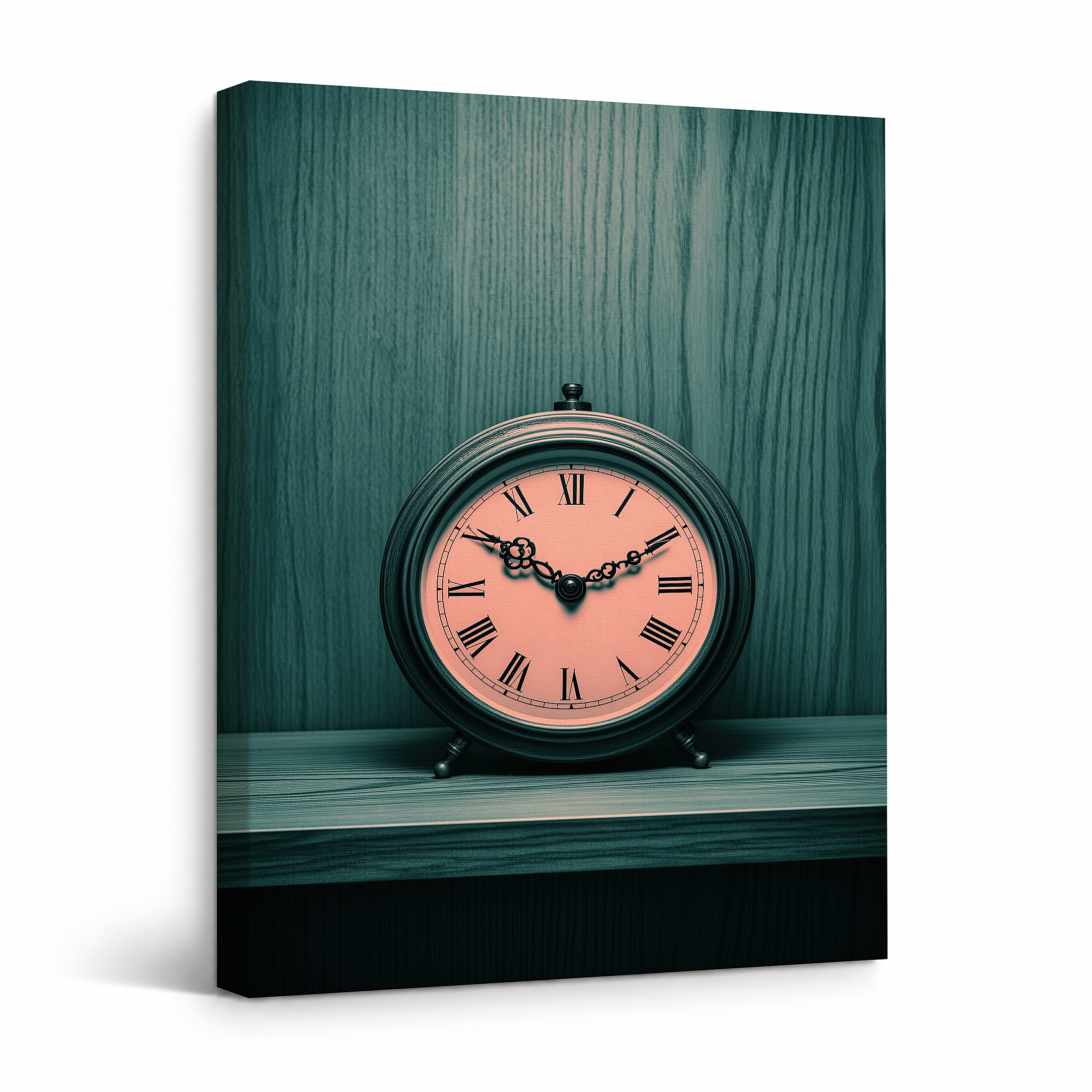 Vintage Alarm Clock Framed Canvas Wall Art - Retro Timepiece Decor