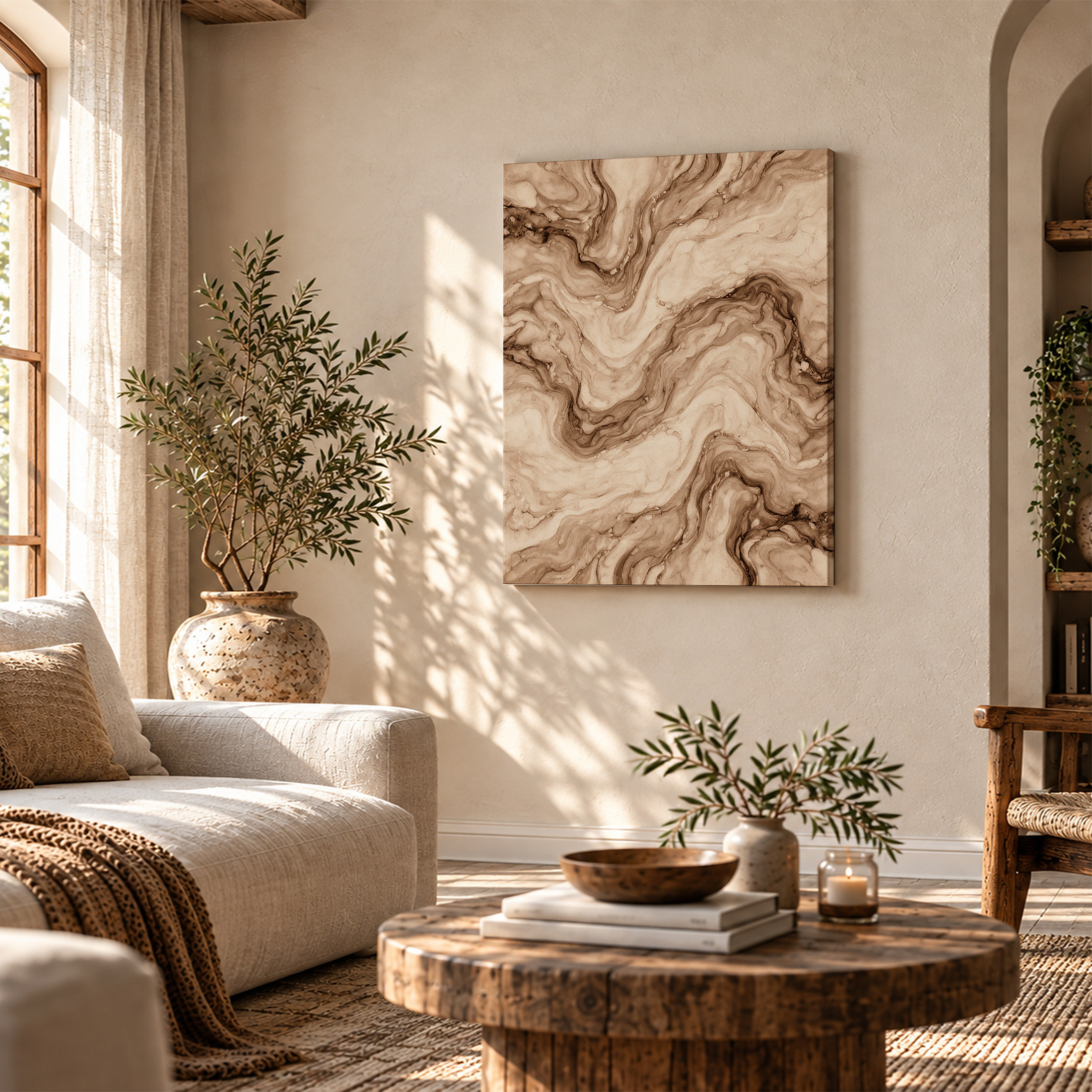 Beige Brown Marble Abstract Framed Canvas Wall Art | Ready to Hang - Image 4