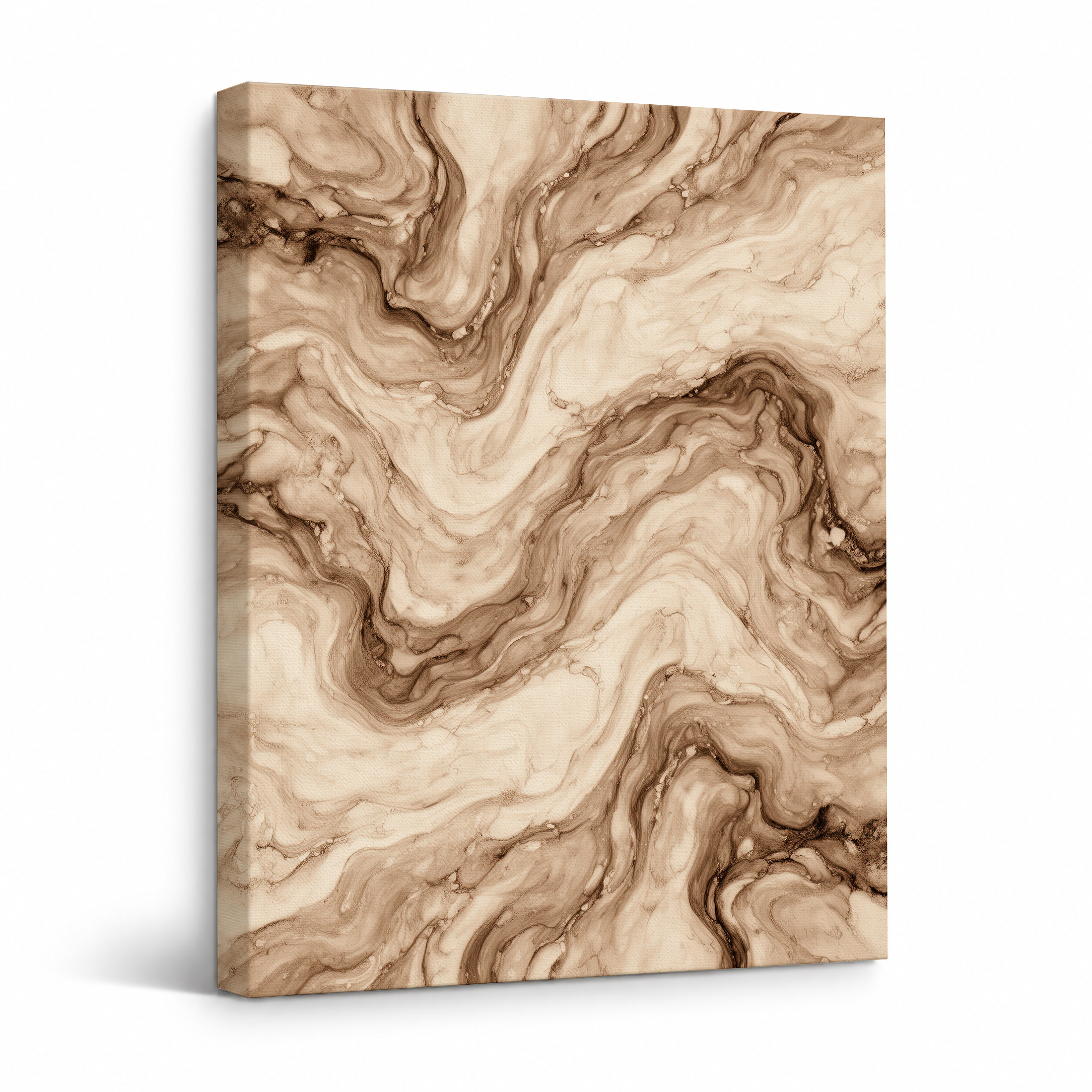 Beige Brown Marble Abstract Framed Canvas Wall Art | Ready to Hang