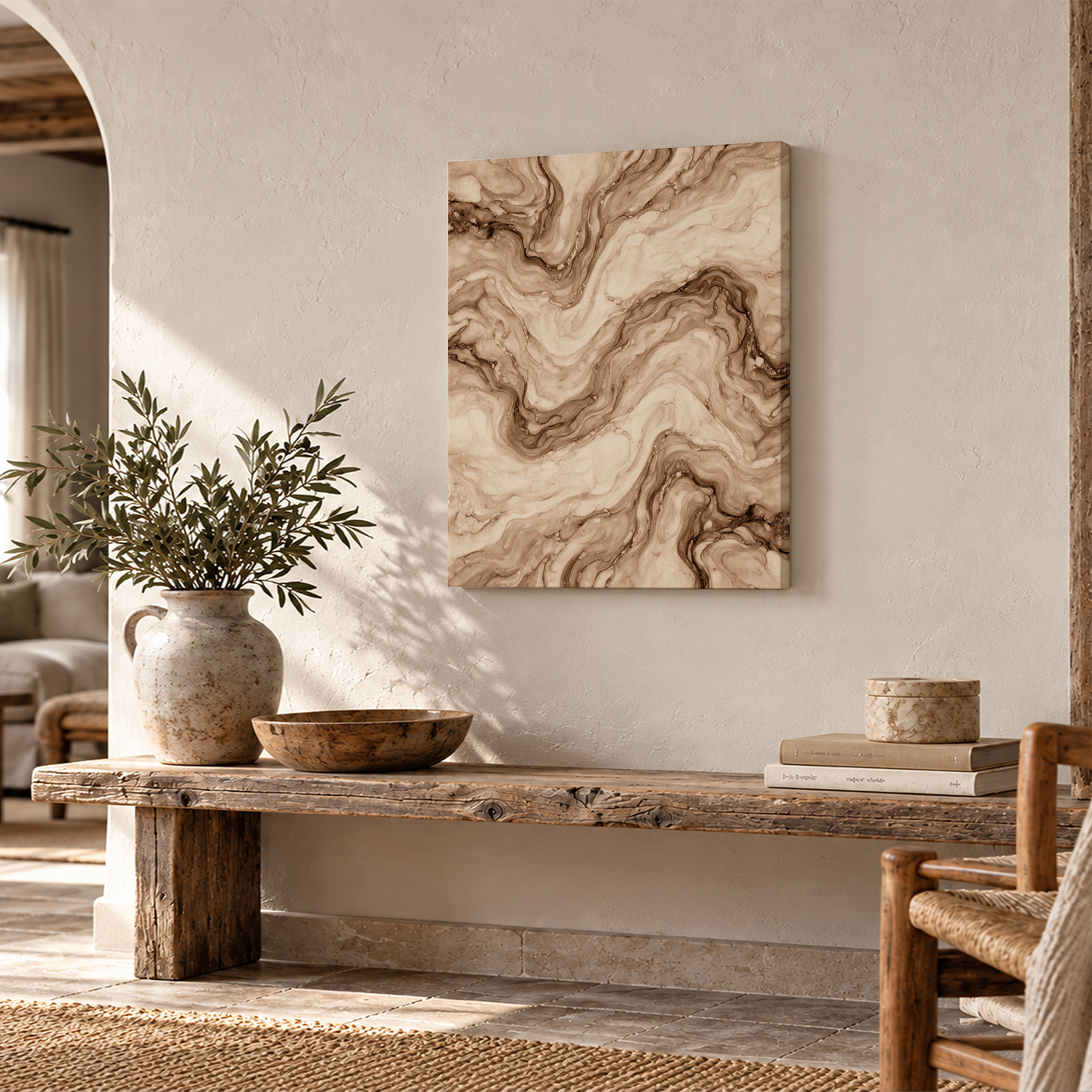 Beige Brown Marble Abstract Framed Canvas Wall Art | Ready to Hang - Image 2