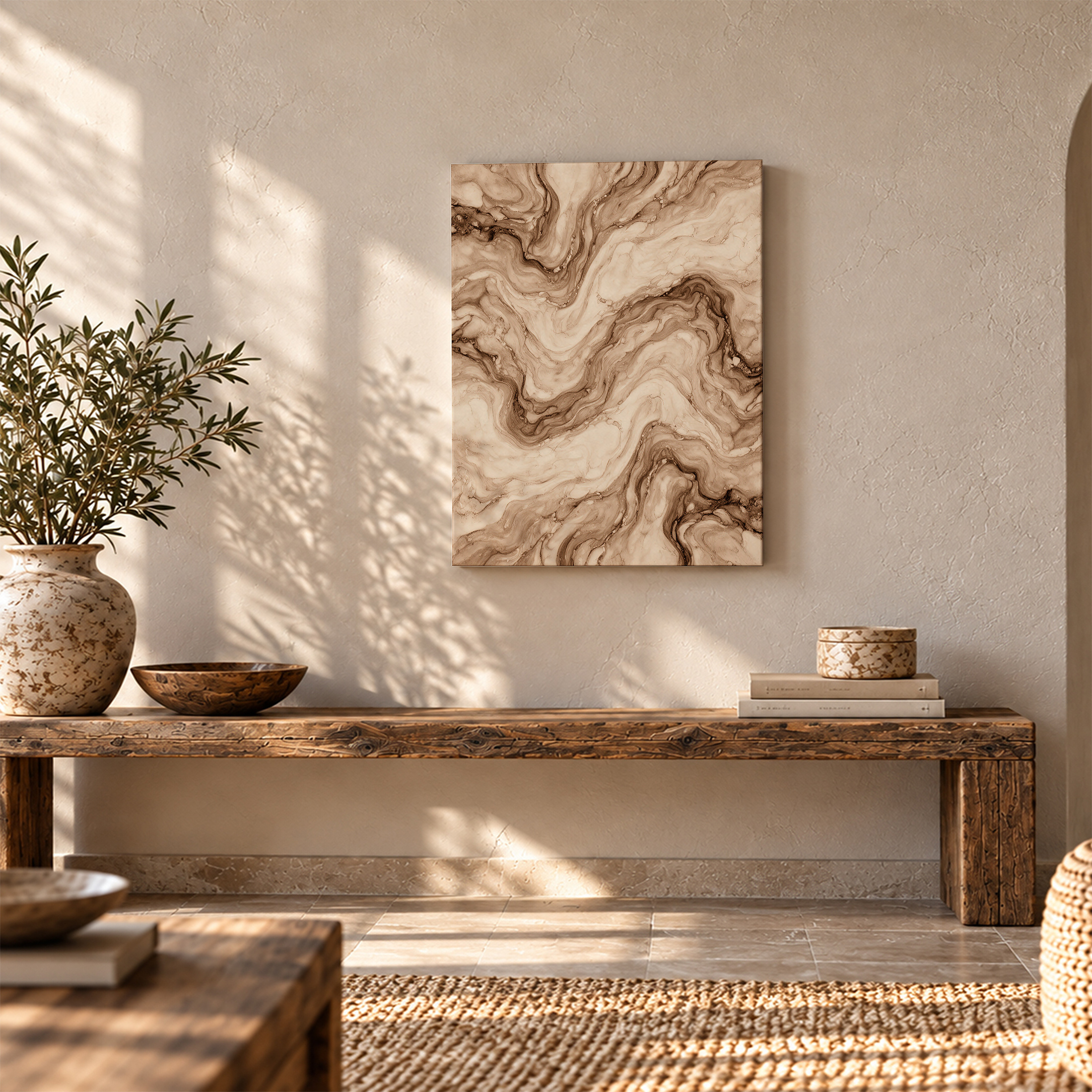 Beige Brown Marble Abstract Framed Canvas Wall Art | Ready to Hang - Image 5