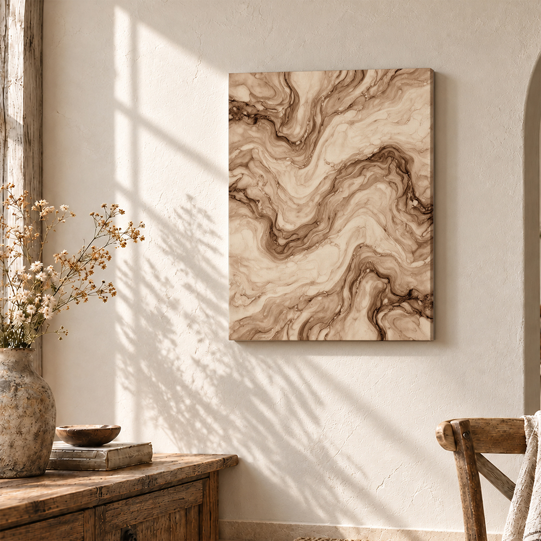 Beige Brown Marble Abstract Framed Canvas Wall Art | Ready to Hang - Image 3