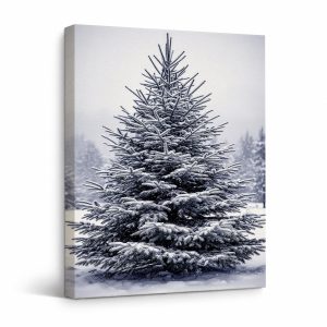 Snowy Pine Tree Winter Landscape Framed Canvas Wall Art