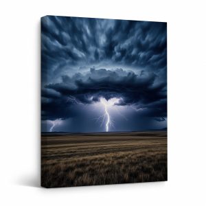 Thunderstorm Lightning Landscape Framed Canvas Wall Art - Ready to Hang
