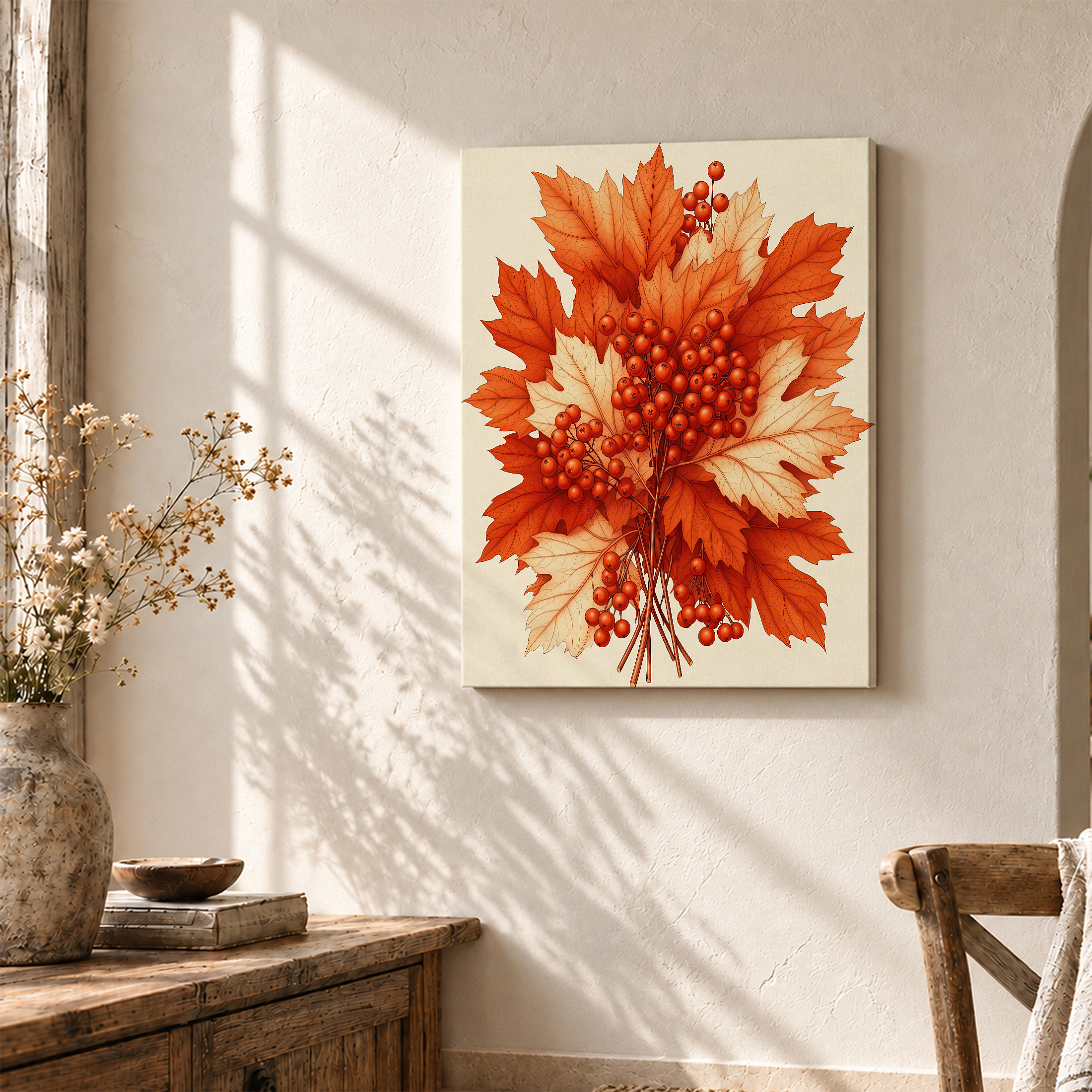 Autumn Leaves & Berries Framed Canvas Wall Art - Ready to Hang - Image 3