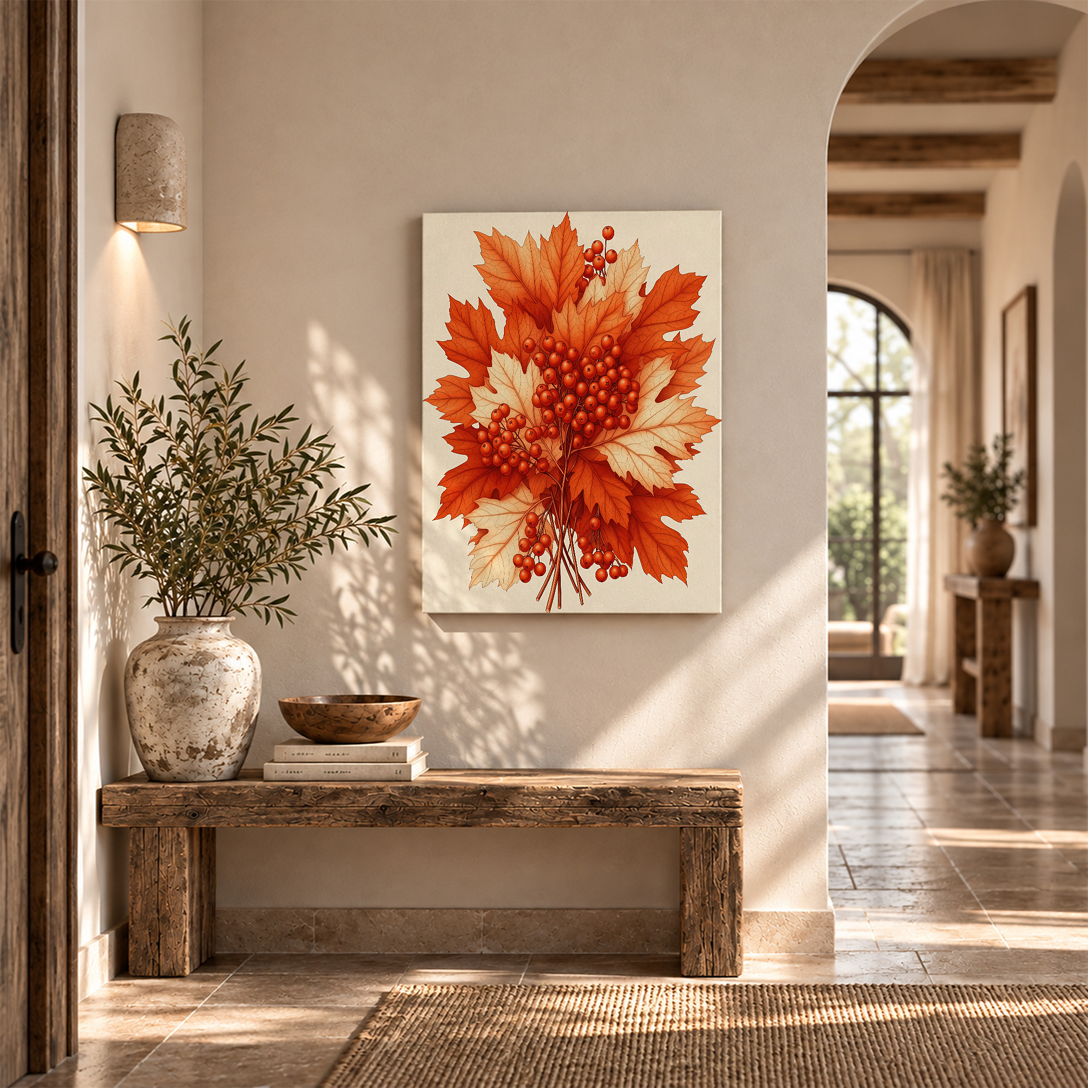 Autumn Leaves & Berries Framed Canvas Wall Art - Ready to Hang - Image 6