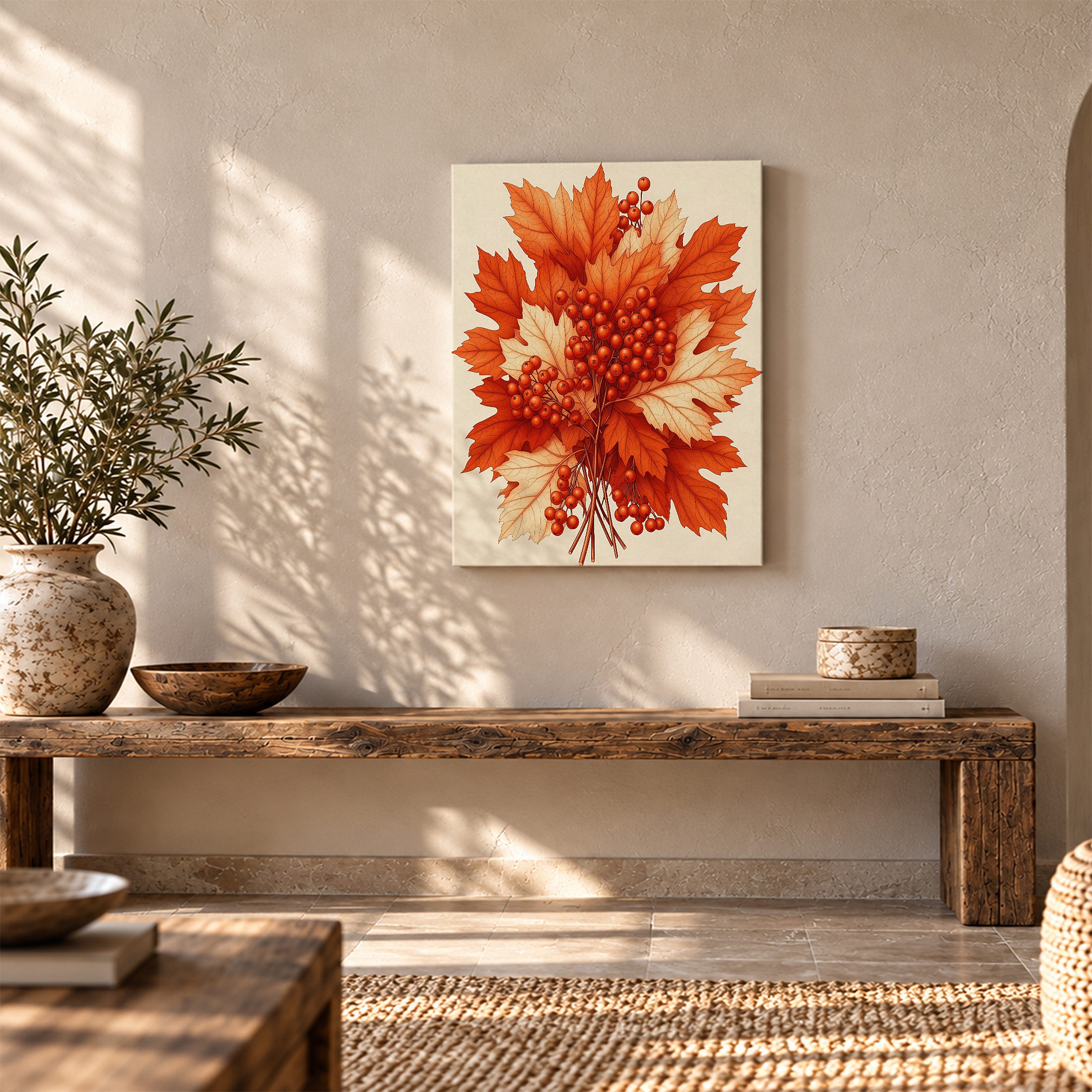 Autumn Leaves & Berries Framed Canvas Wall Art - Ready to Hang - Image 5