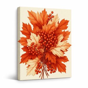 Autumn Leaves & Berries Framed Canvas Wall Art - Ready to Hang