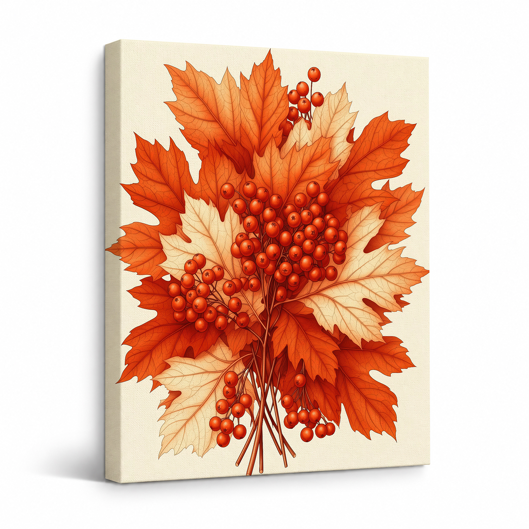 Autumn Leaves & Berries Framed Canvas Wall Art - Ready to Hang