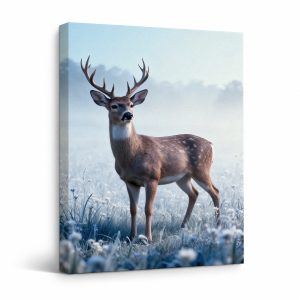Misty Deer Meadow Framed Canvas Wall Art