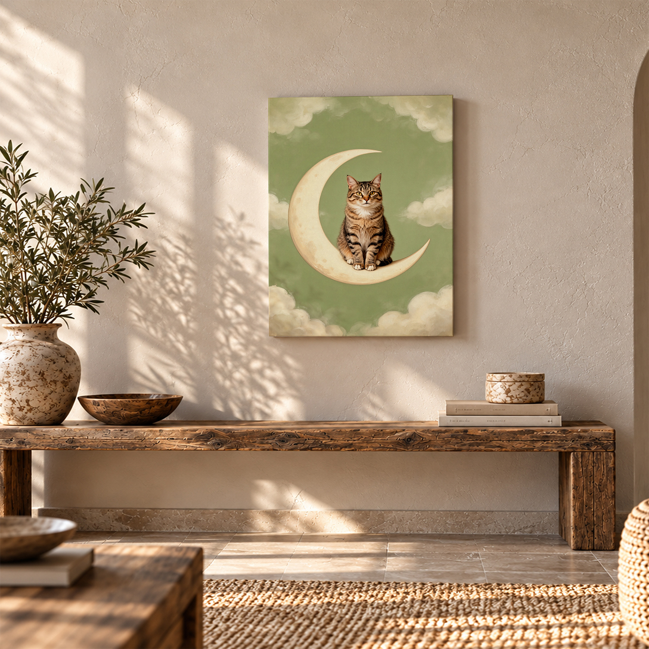 Cat on Crescent Moon Framed Canvas Wall Art - Image 5