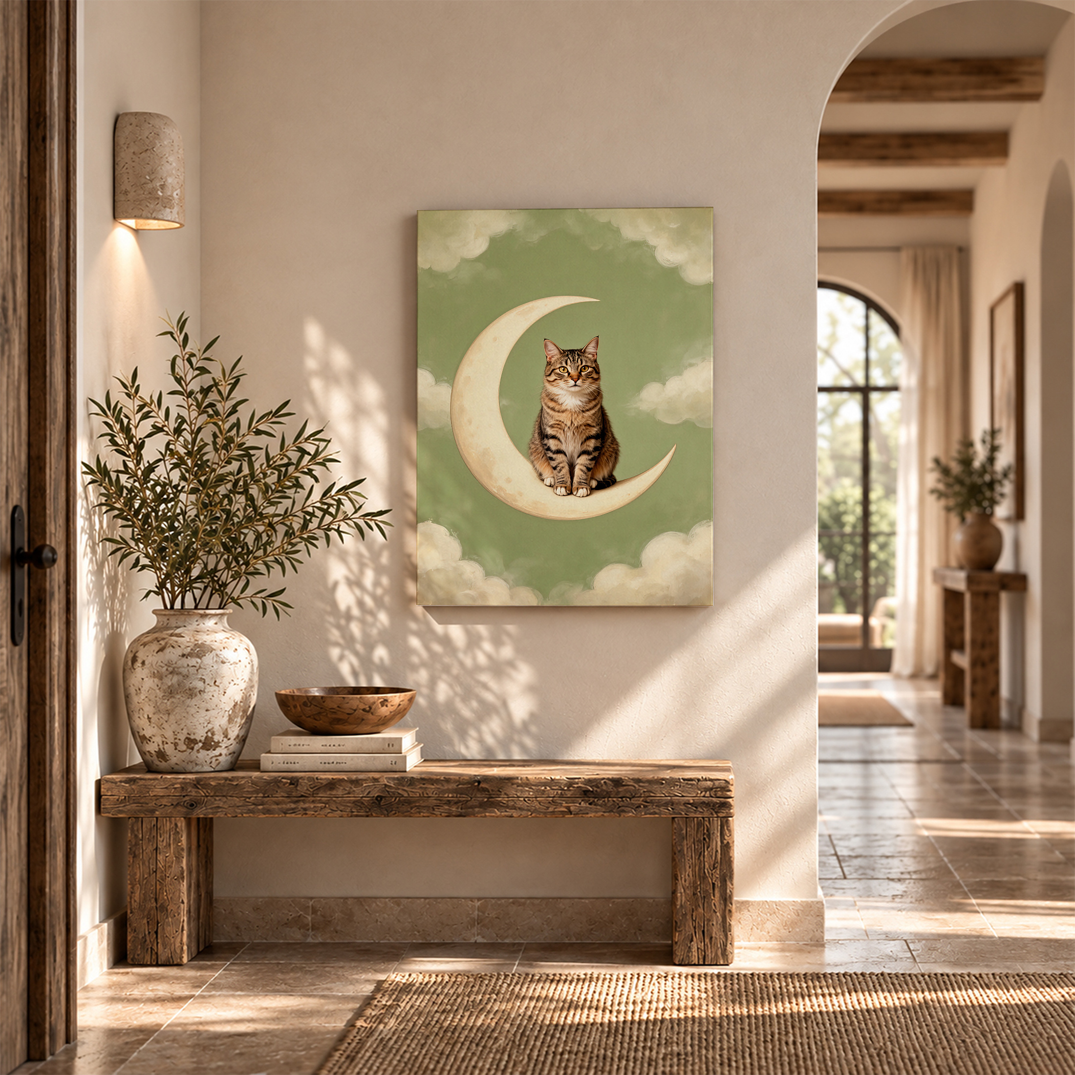 Cat on Crescent Moon Framed Canvas Wall Art - Image 6