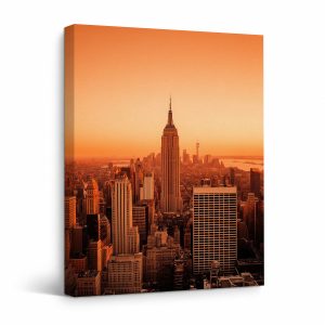 New York Sunset Cityscape Framed Canvas Wall Art Ready to Hang