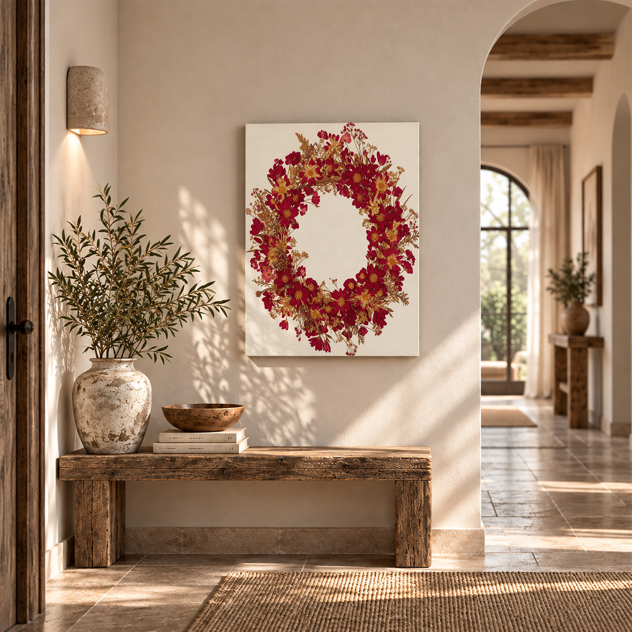Red & Gold Floral Wreath Framed Canvas Wall Art | Ready to Hang - Image 6