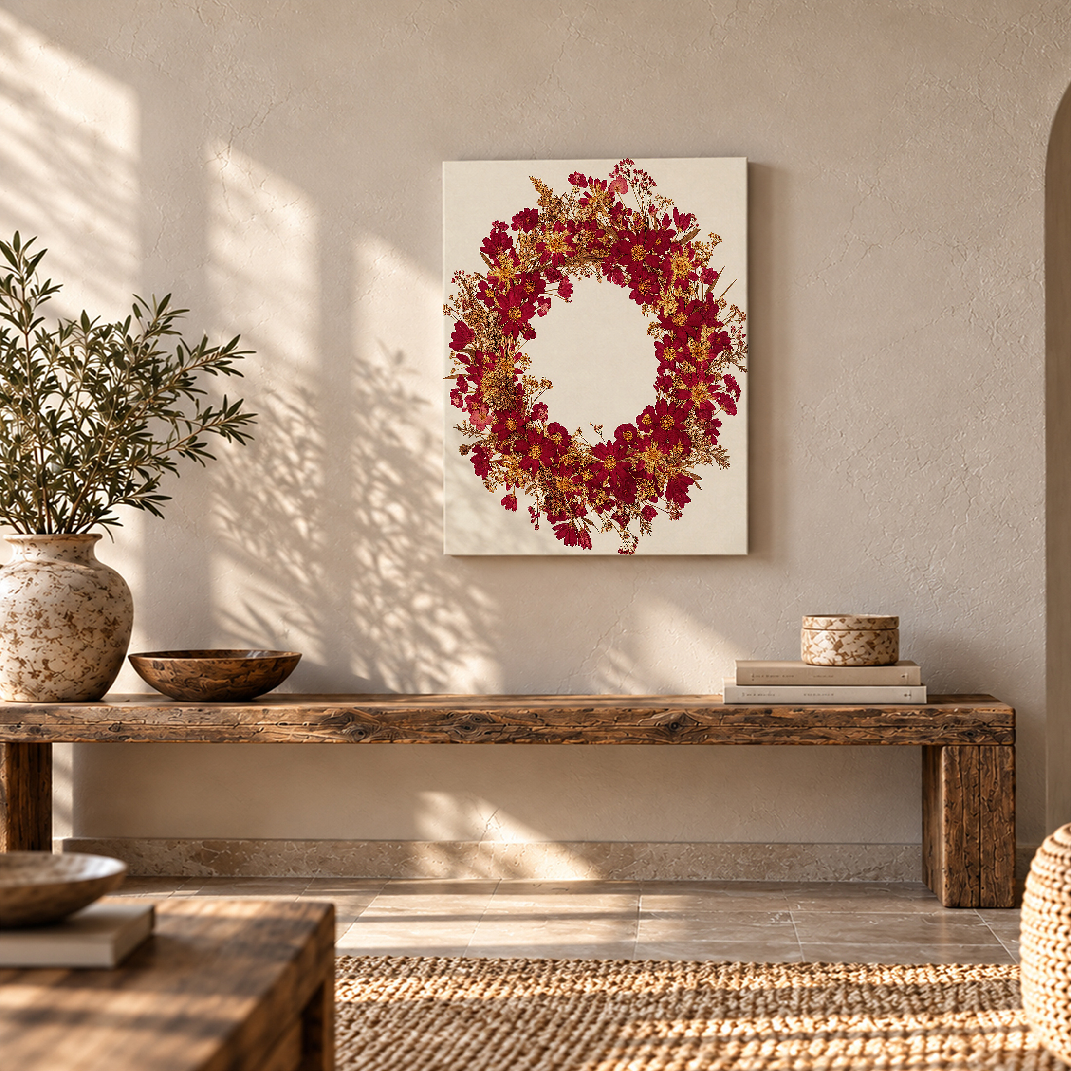 Red & Gold Floral Wreath Framed Canvas Wall Art | Ready to Hang - Image 5