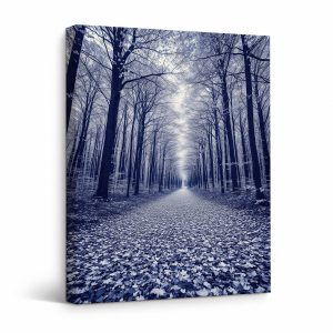 Serene Blue Forest Path Framed Canvas Wall Art
