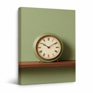 Vintage Clock Sage Green Framed Canvas Wall Art Ready to Hang