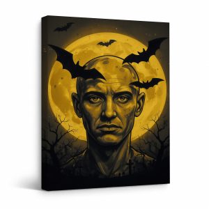 Halloween Gothic Moon & Bats Framed Canvas Wall Art