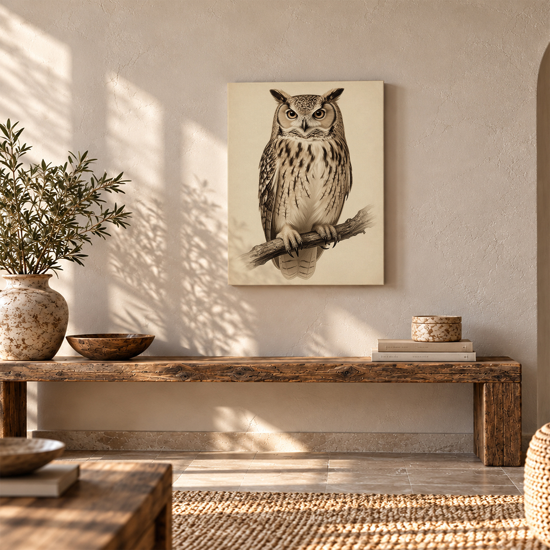 Vintage Owl Illustration Framed Canvas Wall Art - Ready to Hang - Image 5