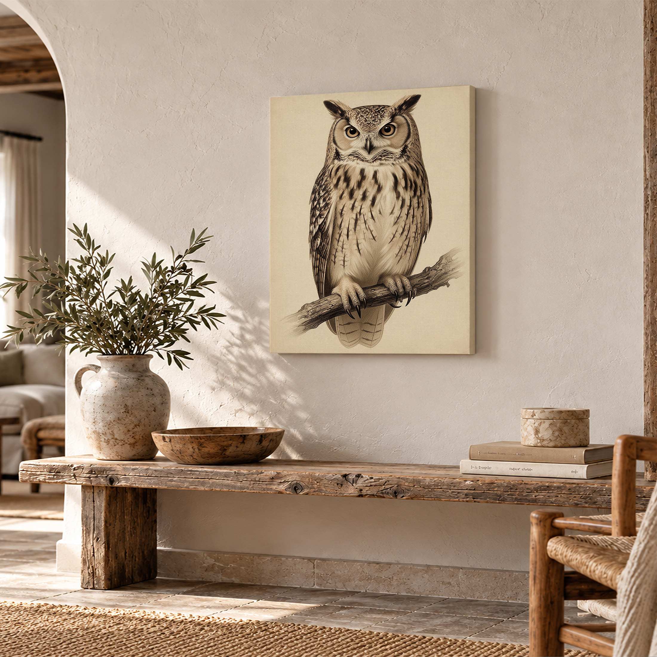 Vintage Owl Illustration Framed Canvas Wall Art - Ready to Hang - Image 2