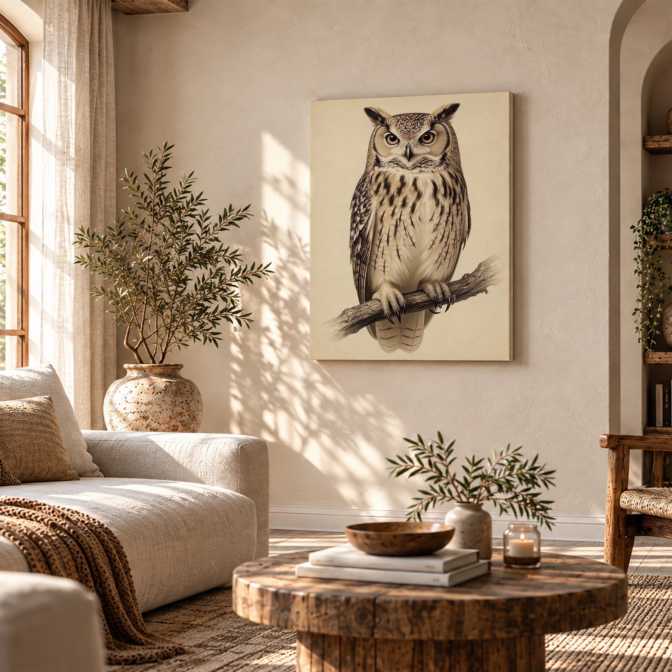 Vintage Owl Illustration Framed Canvas Wall Art - Ready to Hang - Image 4