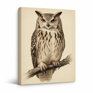 Vintage Owl Illustration Framed Canvas Wall Art - Ready to Hang