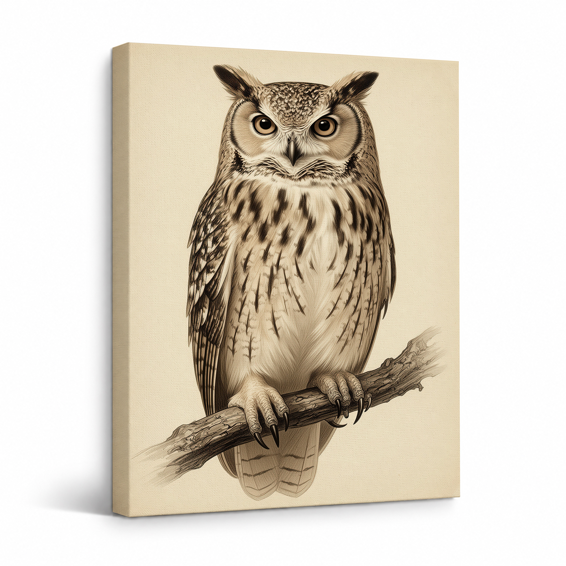 Vintage Owl Illustration Framed Canvas Wall Art - Ready to Hang