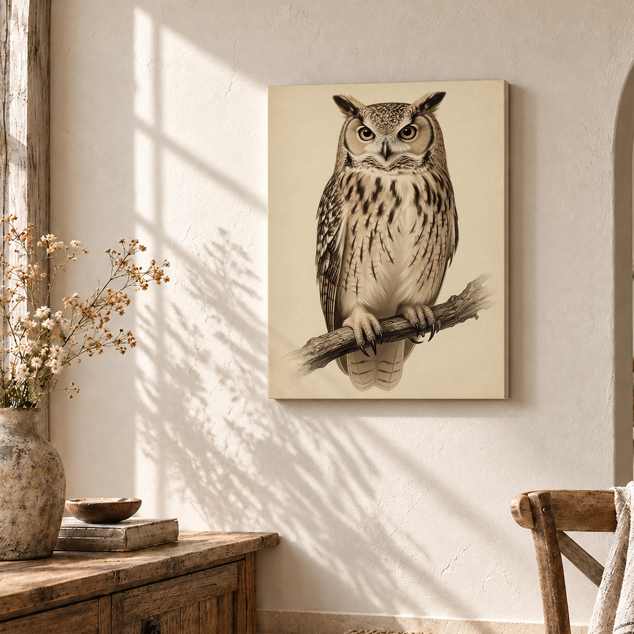 Vintage Owl Illustration Framed Canvas Wall Art - Ready to Hang - Image 3