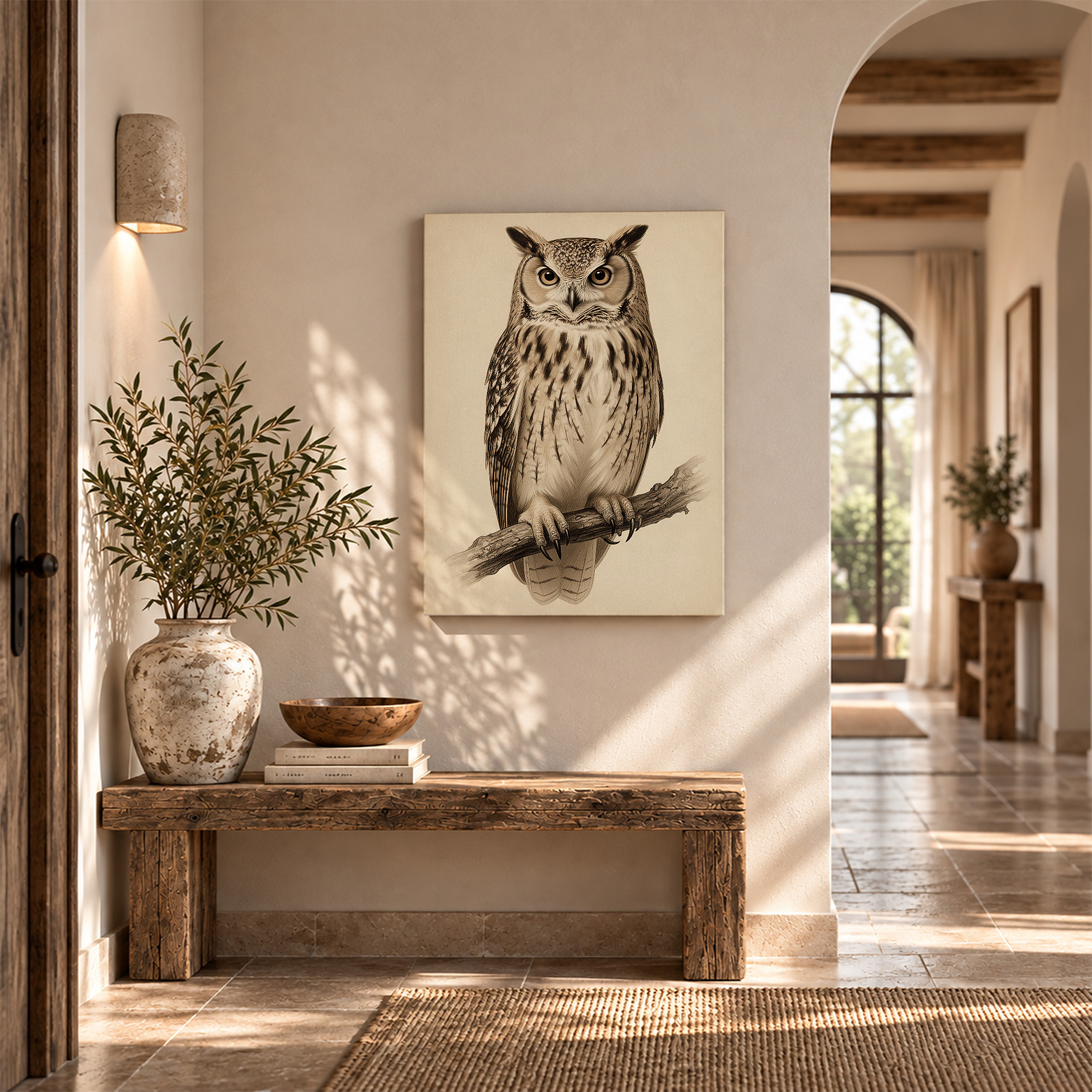 Vintage Owl Illustration Framed Canvas Wall Art - Ready to Hang - Image 6