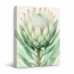 Botanical Watercolor Protea Flower Framed Canvas Wall Art