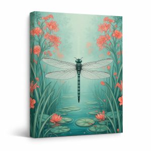 Dragonfly Pond Garden Framed Canvas Wall Art | Ready to Hang