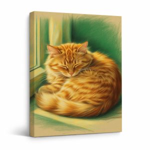 Sleeping Orange Tabby Cat Framed Canvas Wall Art