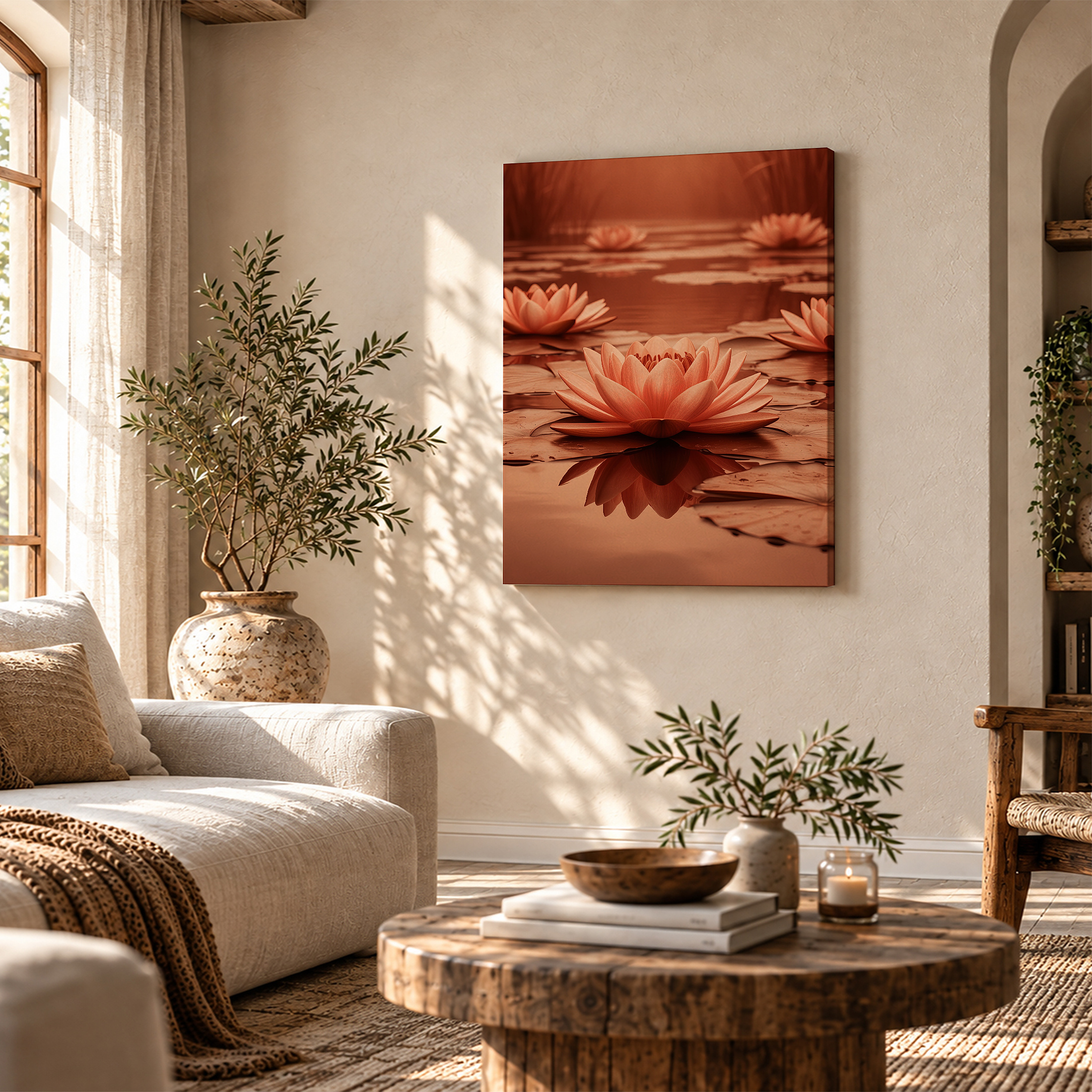 Warm Water Lilies Pond Framed Canvas Wall Art - Image 4