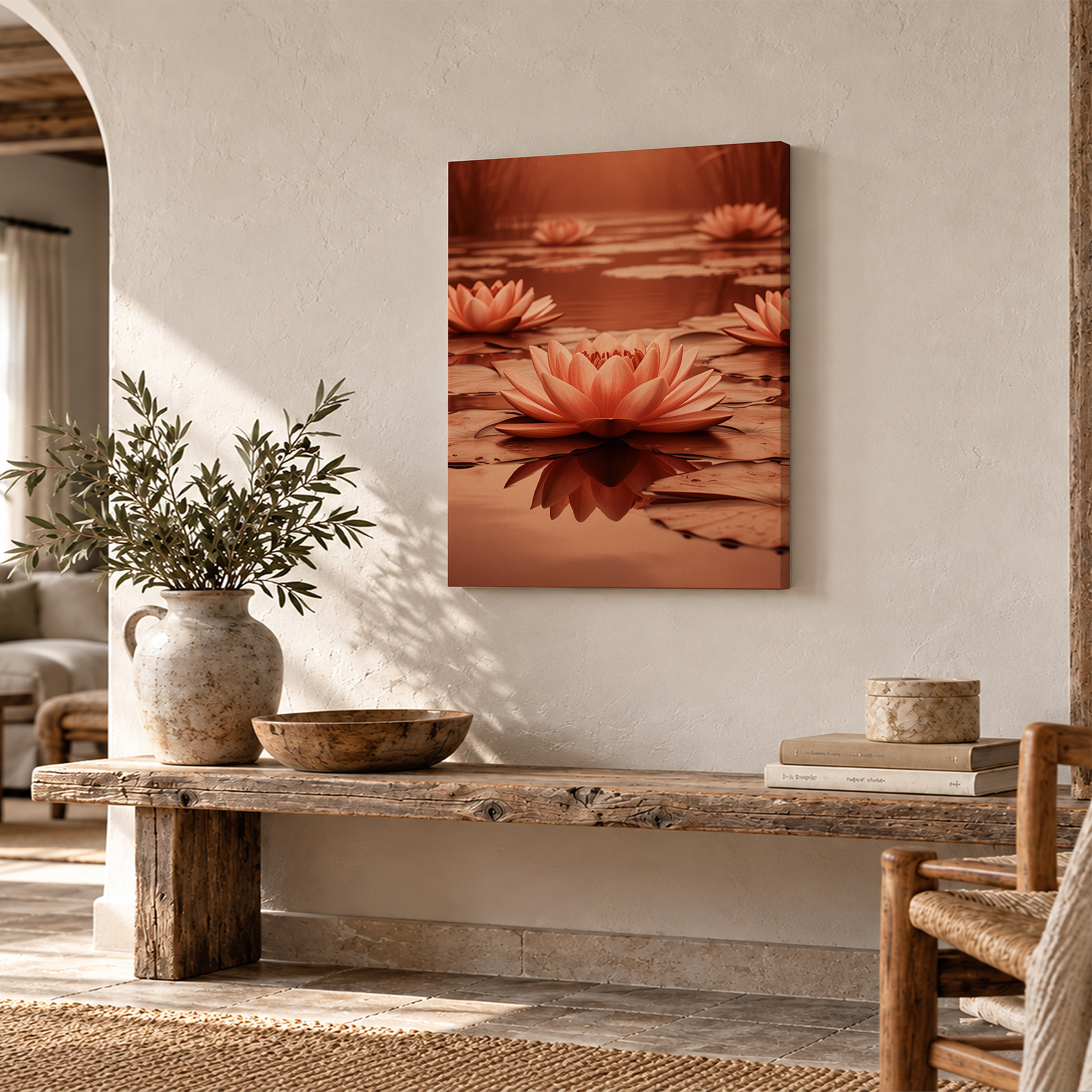 Warm Water Lilies Pond Framed Canvas Wall Art - Image 2