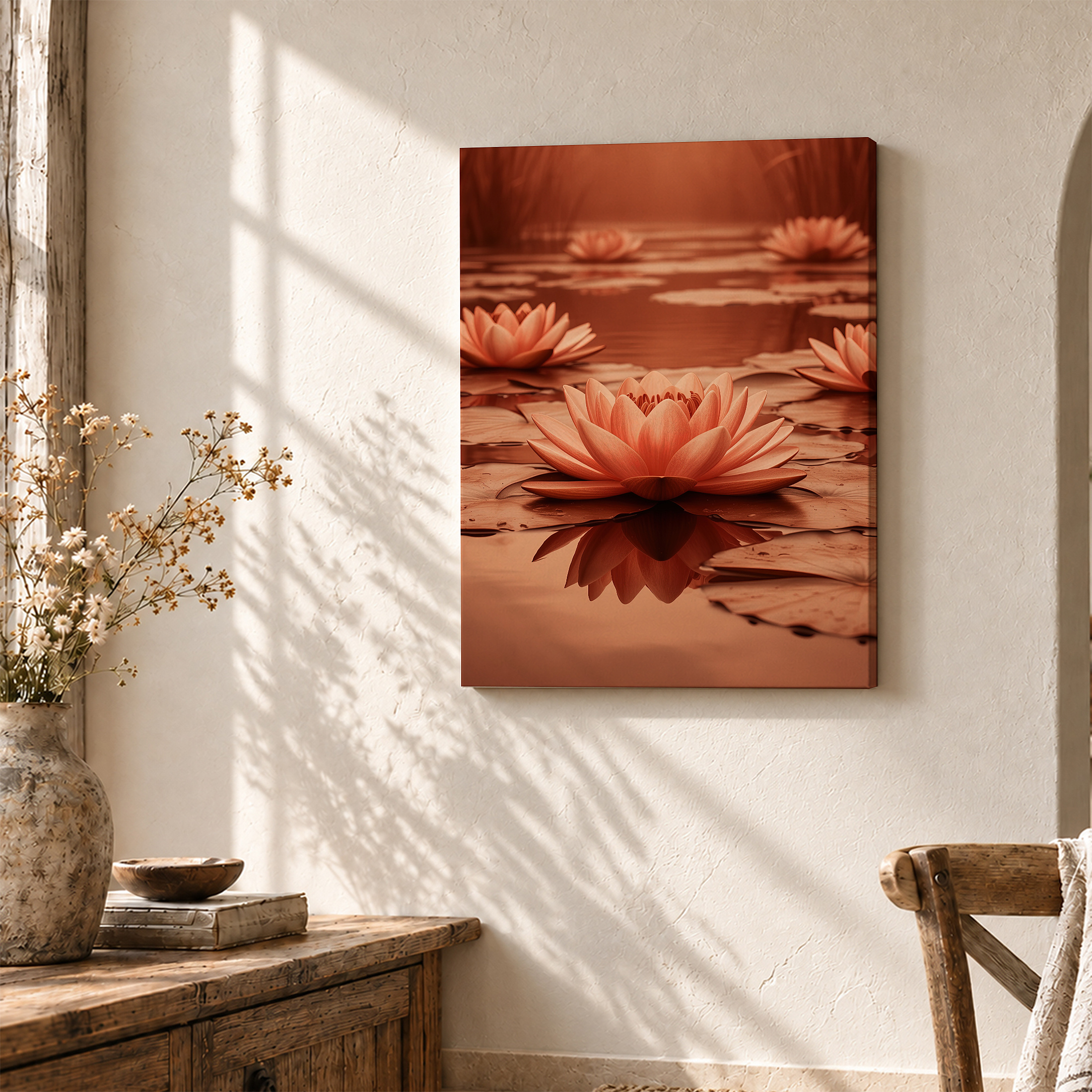 Warm Water Lilies Pond Framed Canvas Wall Art - Image 3