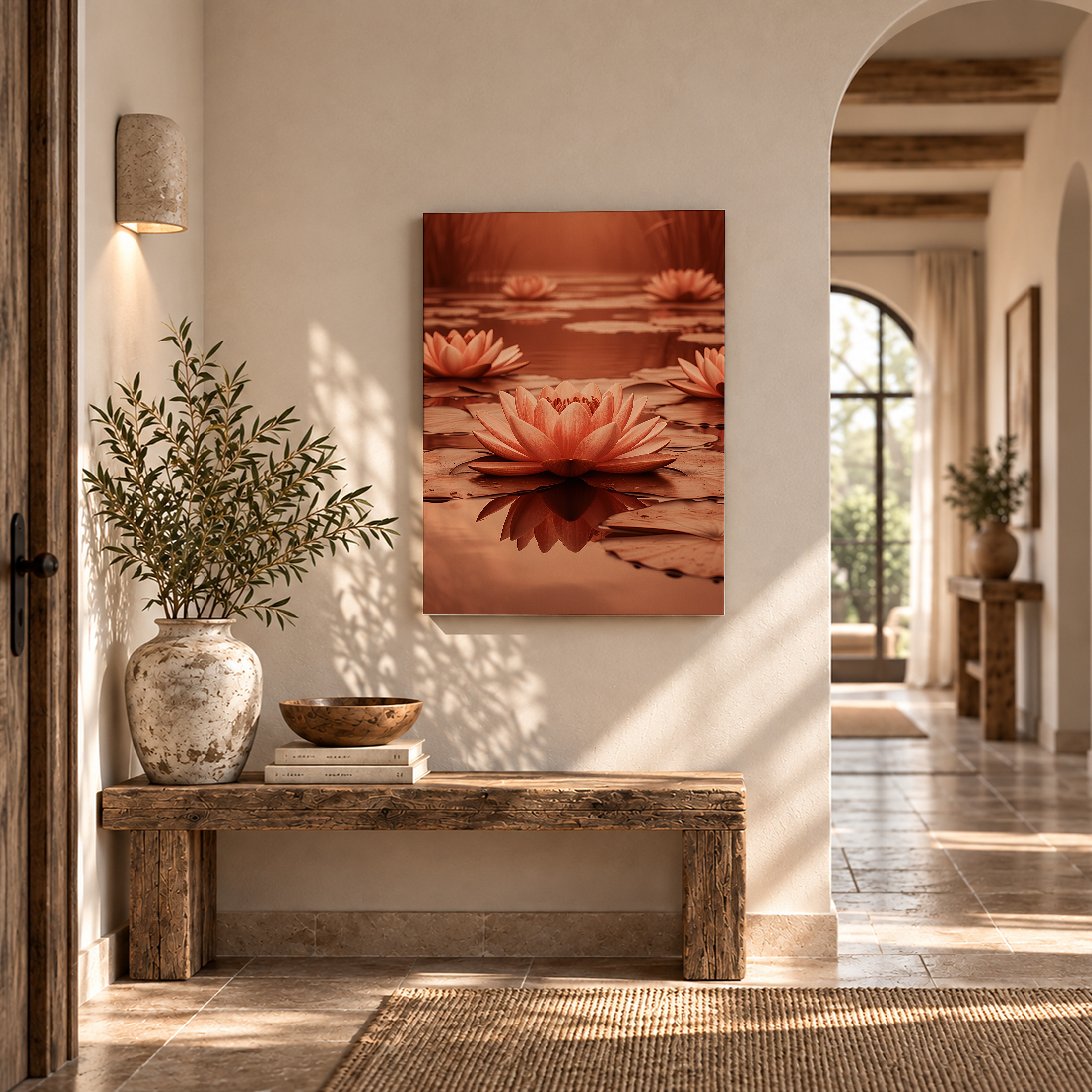 Warm Water Lilies Pond Framed Canvas Wall Art - Image 6