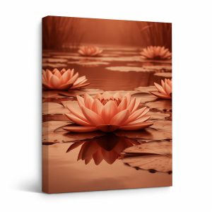 Warm Water Lilies Pond Framed Canvas Wall Art