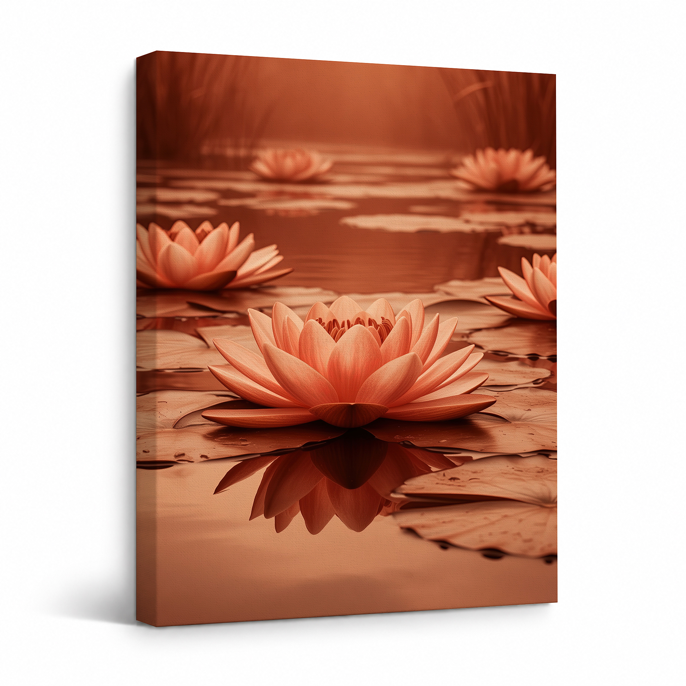 Warm Water Lilies Pond Framed Canvas Wall Art
